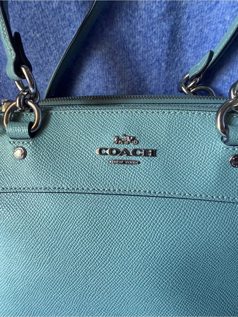 COACH Teal Shoulder Satchel in Turquoise Leather